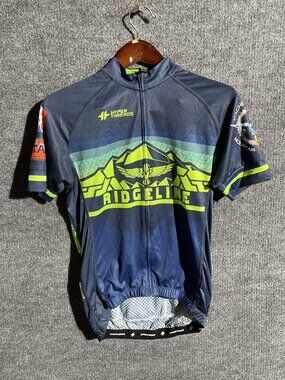 Hyper Threads Cycling Jersey Mens L Blue Ridgeline RHS Full Zip Pockets Bike